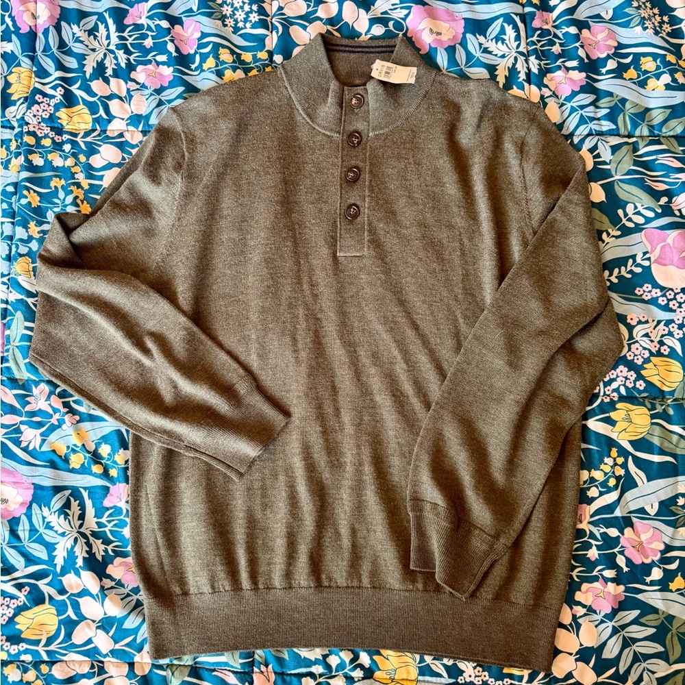 Orvis Men’s Merino Wool Button Mockneck Sweater in Tarragon, Size L- NWT